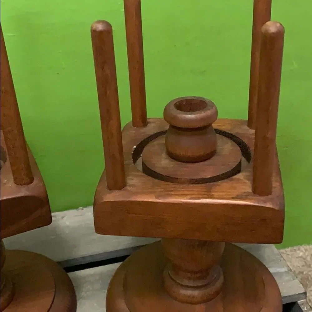 Wooden boho candle holders set of 2